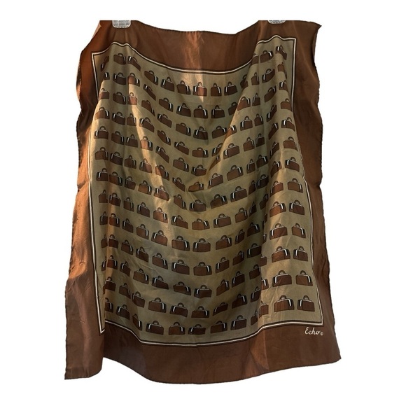 Vintage Echo scarf. Silk and Venal blend.  Dark brown border, cute suitcases. - Picture 1 of 5